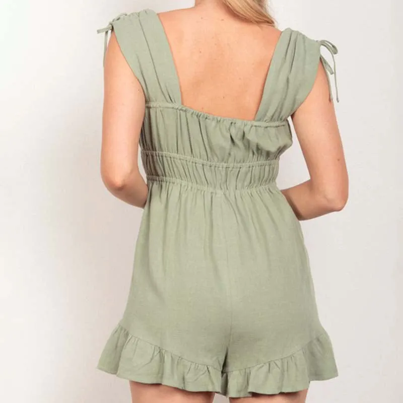 Tie Sleeve Ruffle Leg Romper