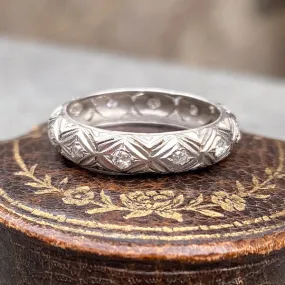 Vintage Engraved Diamond Eternity Band, Size 5.5