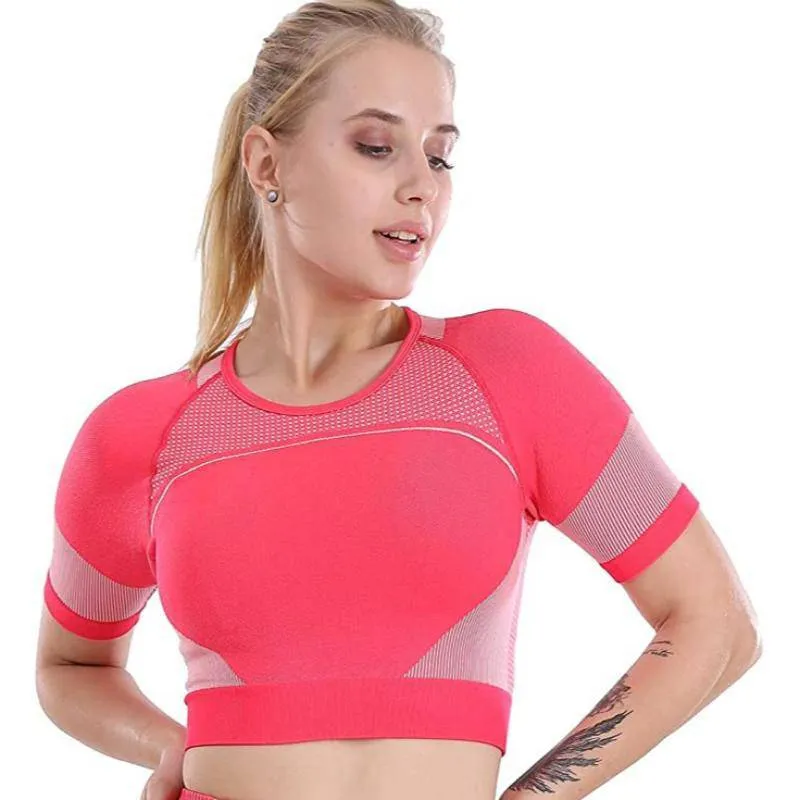 Workout Seamless Open Back Short Sleeves Top