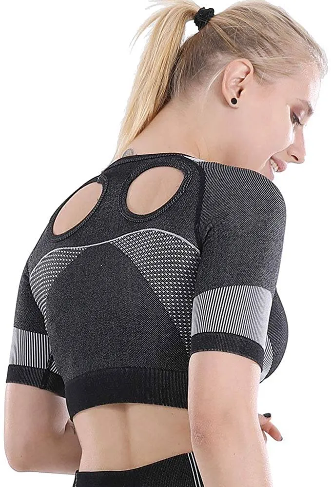 Workout Seamless Open Back Short Sleeves Top