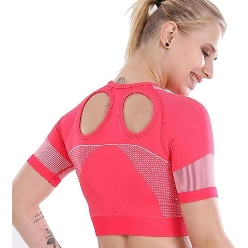 Workout Seamless Open Back Short Sleeves Top